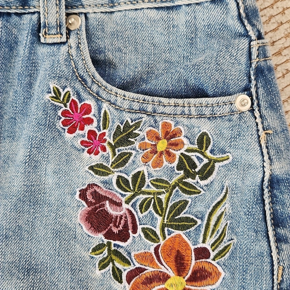 Embroidered Denim Skirt - Floral Design, Small, Like New - Picture 2 of 5